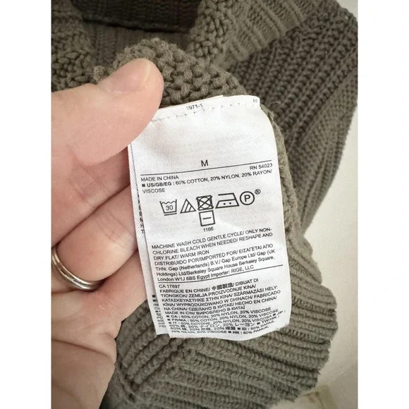 Banana Republic Olive Green Chunky Knit Turtleneck Sweater Size Medium - Picture 5 of 6